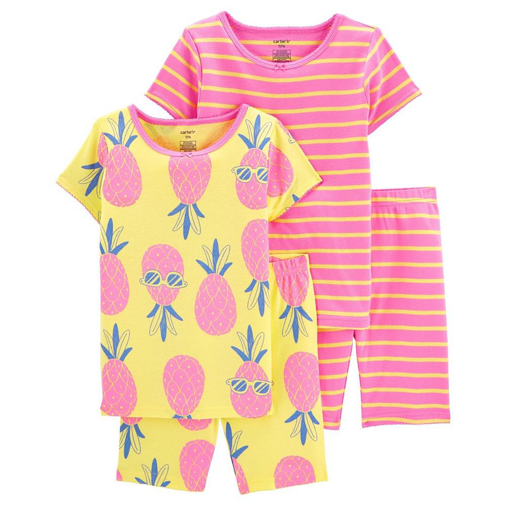 Little Girls 4-Piece Snug Fit T-shirt and Shorts Pajama Set商品第1张图片规格展示