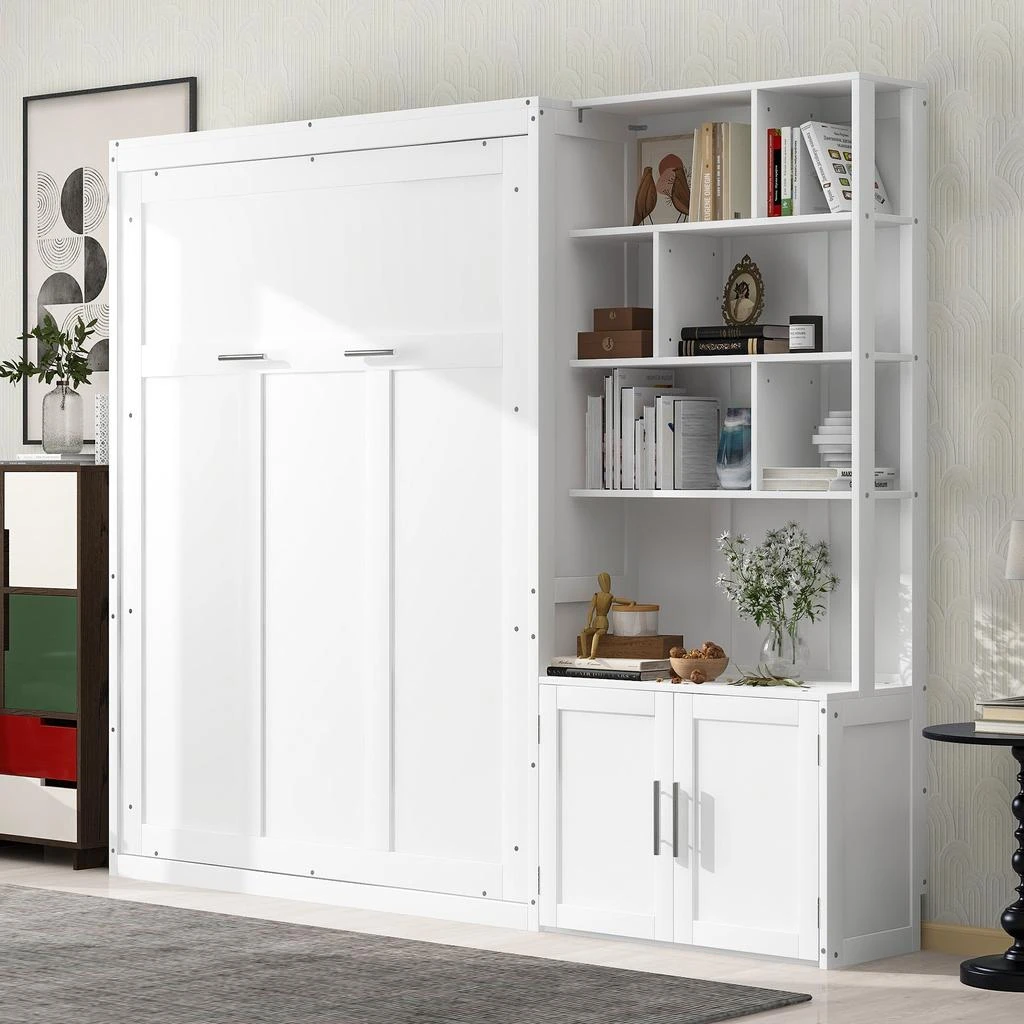 商品Streamdale Furniture|Streamdale Full Size Murphy Bed with Multiple Storage Shelves and A Cabinet,价格¥11209,第5张图片详细描述