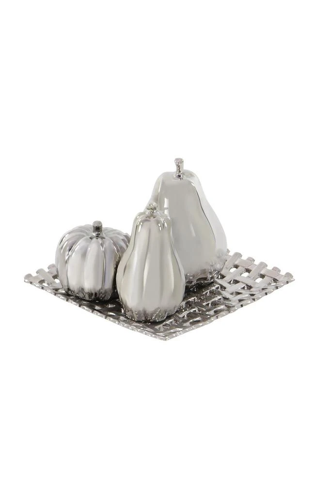 Silver Ceramic Decorative Fruit Sculpture with Plate - Set of 4 商品