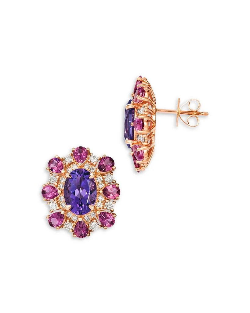 Amethyst, Pink Tourmaline & Champagne Diamond Halo Stud Earrings in 14K Rose Gold 商品