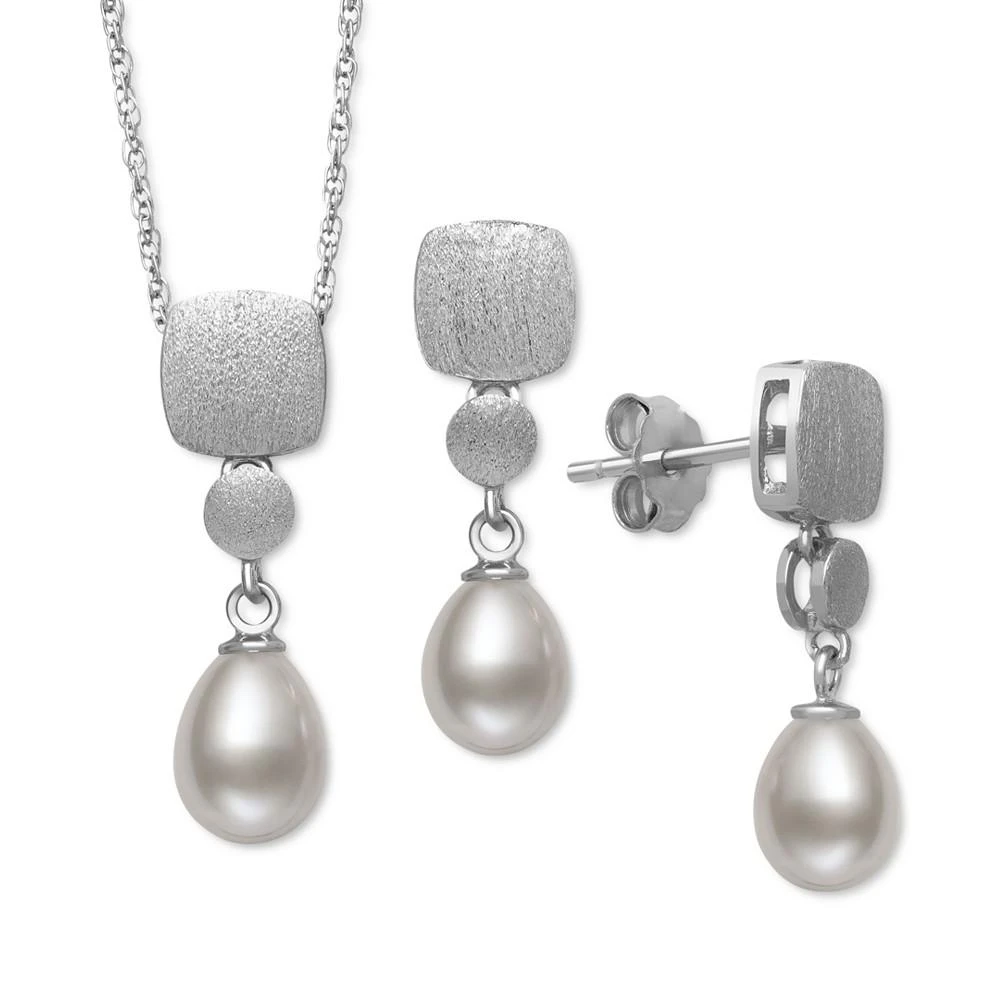 商品Belle de Mer|2-Pc. Set Cultured Freshwater Pearl (6mm) Brushed Finish Pendant Necklace & Matching Drop Earrings in Sterling Silver, Created for Macy's,价格¥821,第1张图片