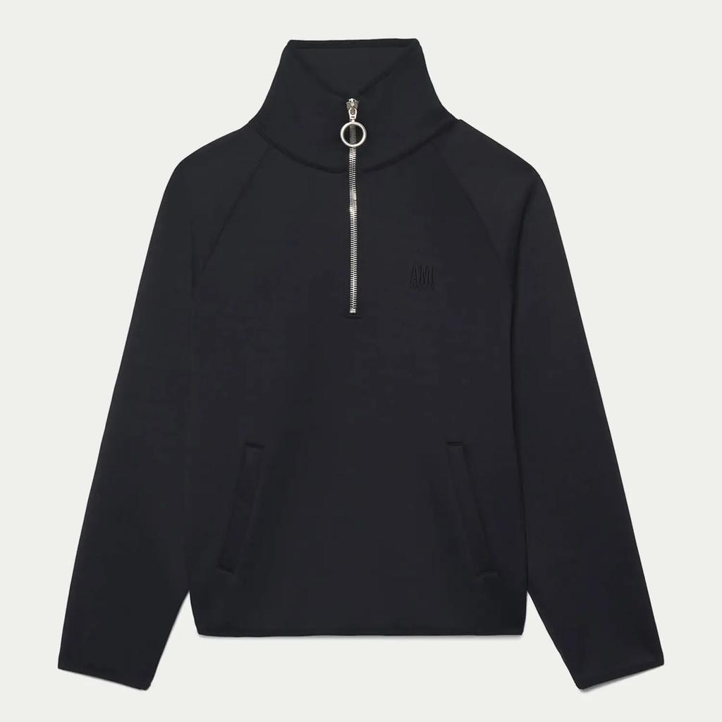 AMI Men's Paris Embroidered Half-Zip Sweatshirt - Black商品第1张图片规格展示