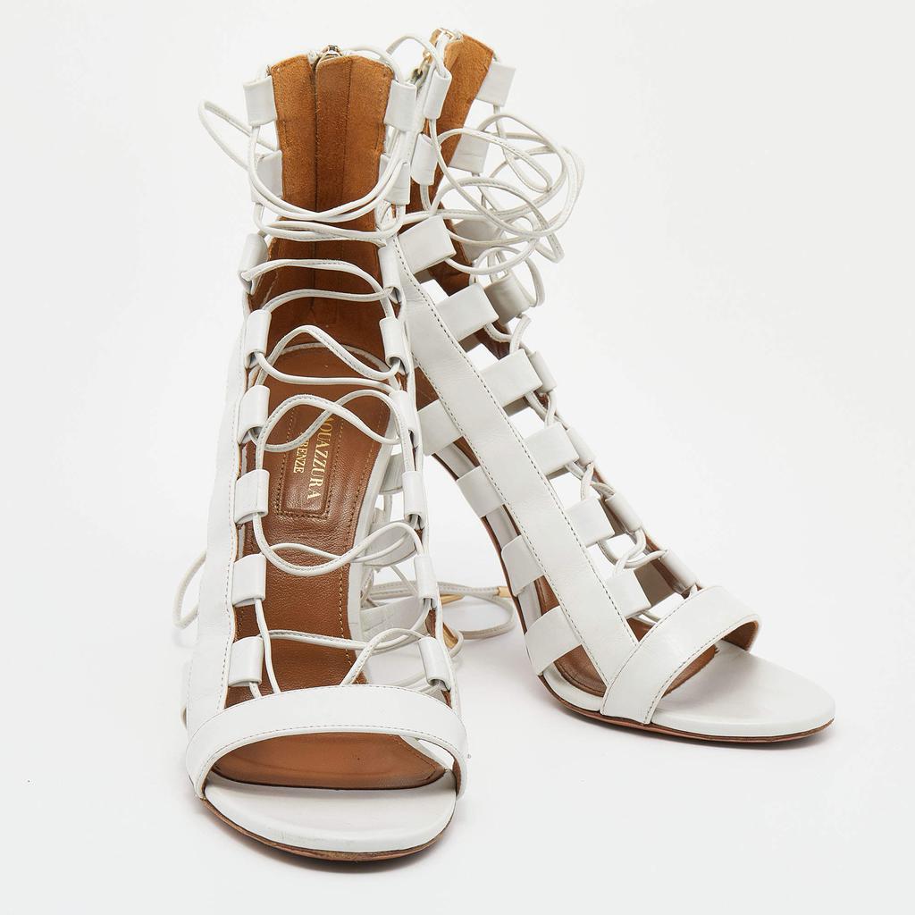 Aquazzura White Leather Amazon Lace-up Sandals Size 37.5商品第4张图片规格展示