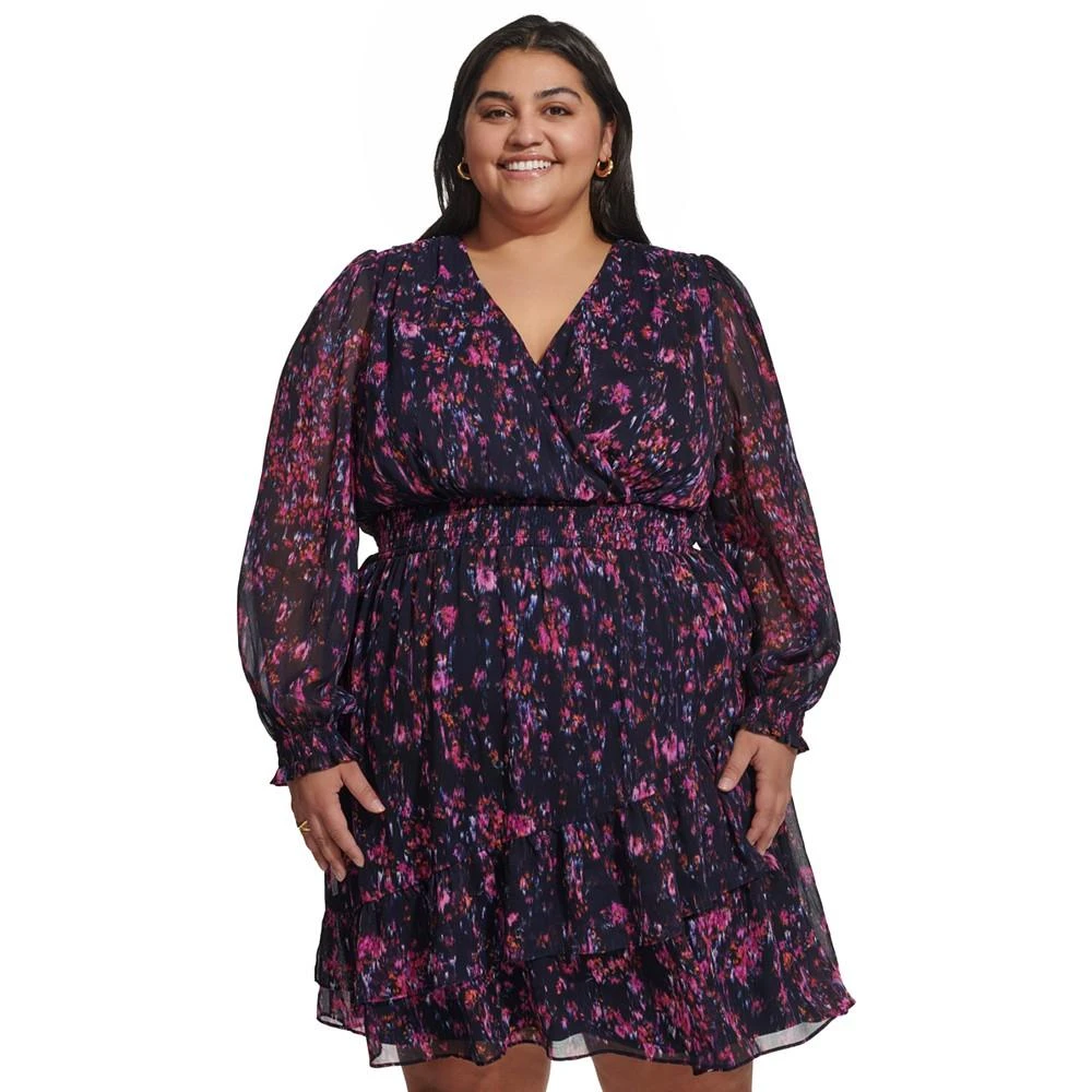 商品DKNY|Plus Size Printed Blouson-Sleeve Fit & Flare Dress,价格¥416,第4张图片详细描述