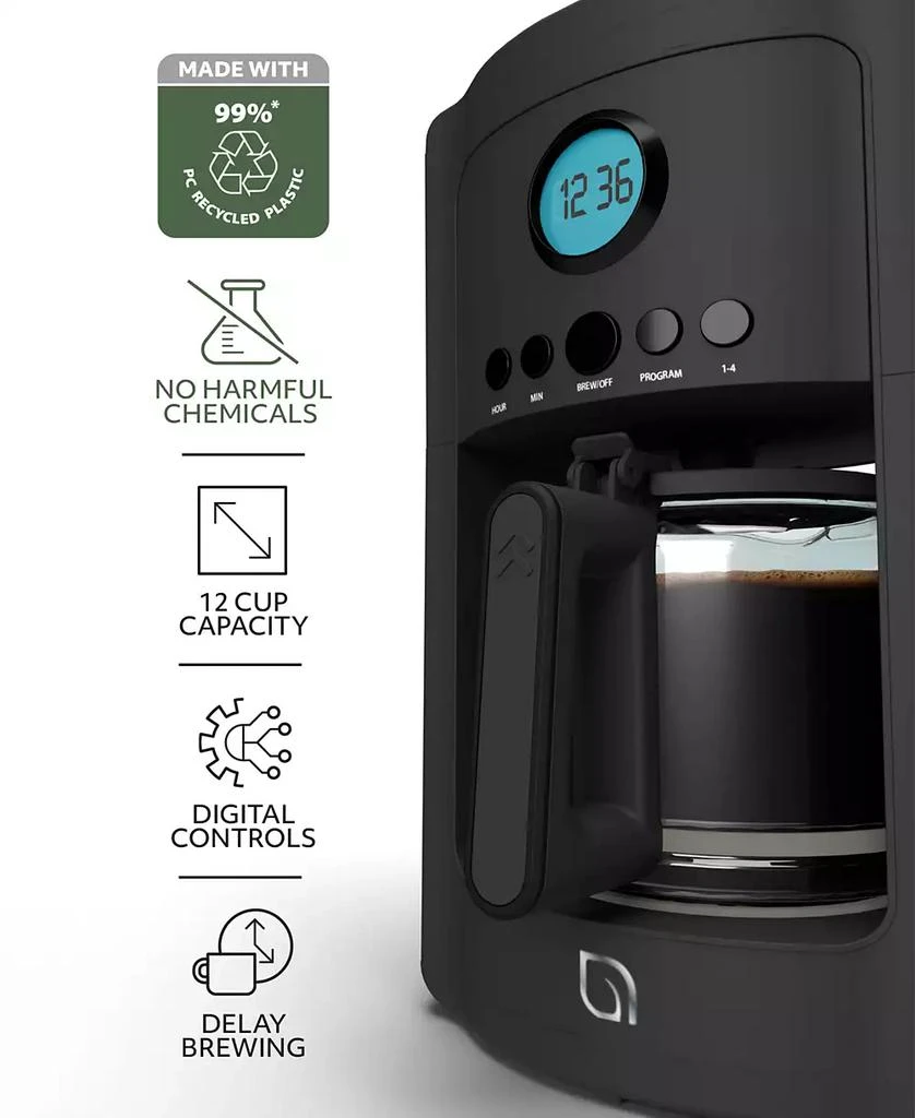 商品Willow Kitchen|12 Cup Coffee Maker – Programmable Brewing Options with Timer, Beautiful Design, Glass Pot,价格¥471,第3张图片详细描述