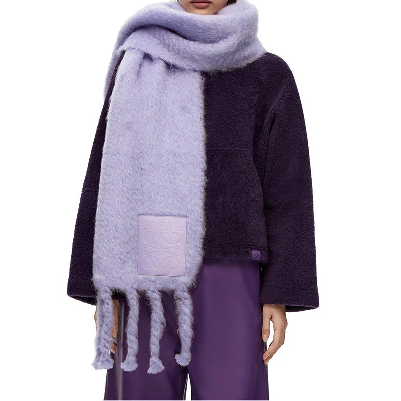 商品Loewe|罗意威 23年早春 女士浅紫色马海毛混纺流苏围巾F811257X07-6400,价格¥3810,第5张图片详细描述