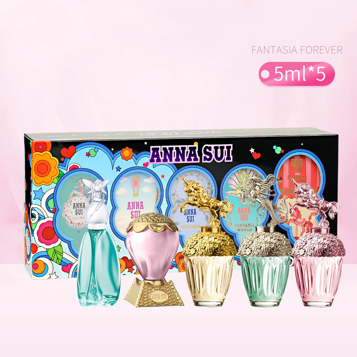 商品[国内直发] Anna Sui|安娜苏香水组合5*5ml（许愿精灵淡香水5ml+绮幻飞行淡香水5ml+筑梦天马香水5ml+筑梦人鱼香水5ml+粉翼天马淡香水5ml),价格¥304,第1张图片
