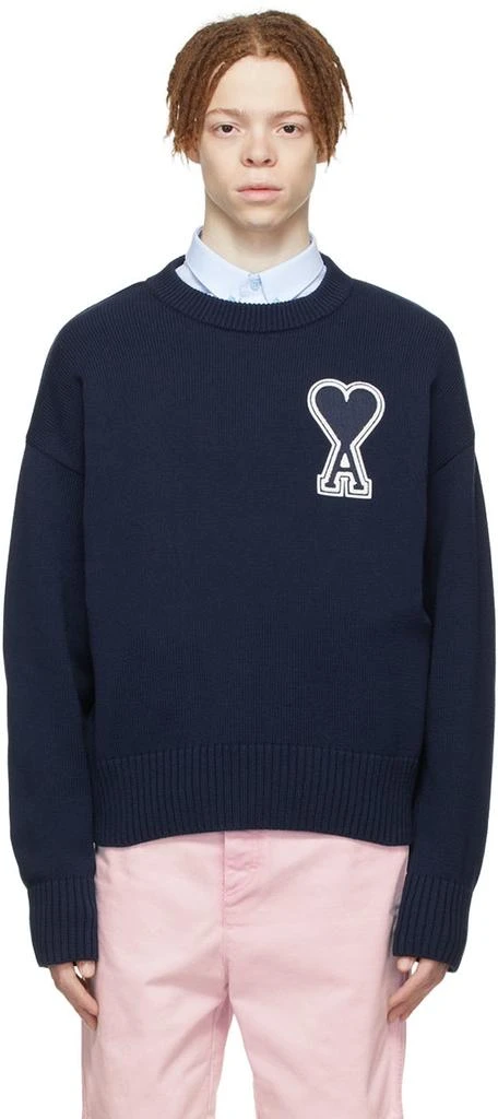 商品AMI|SSENSE Exclusive Navy Ami de Cœur Sweater,价格¥1518,第1张图片