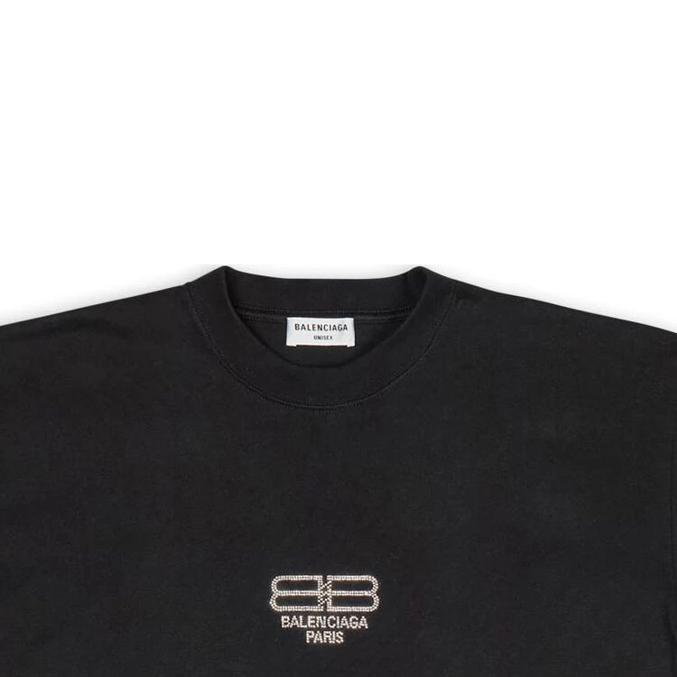 商品[国内直发] Balenciaga|FW22 水钻Logo字母宽松圆领短袖T恤 女款 黑色,价格¥4770,第7张图片详细描述