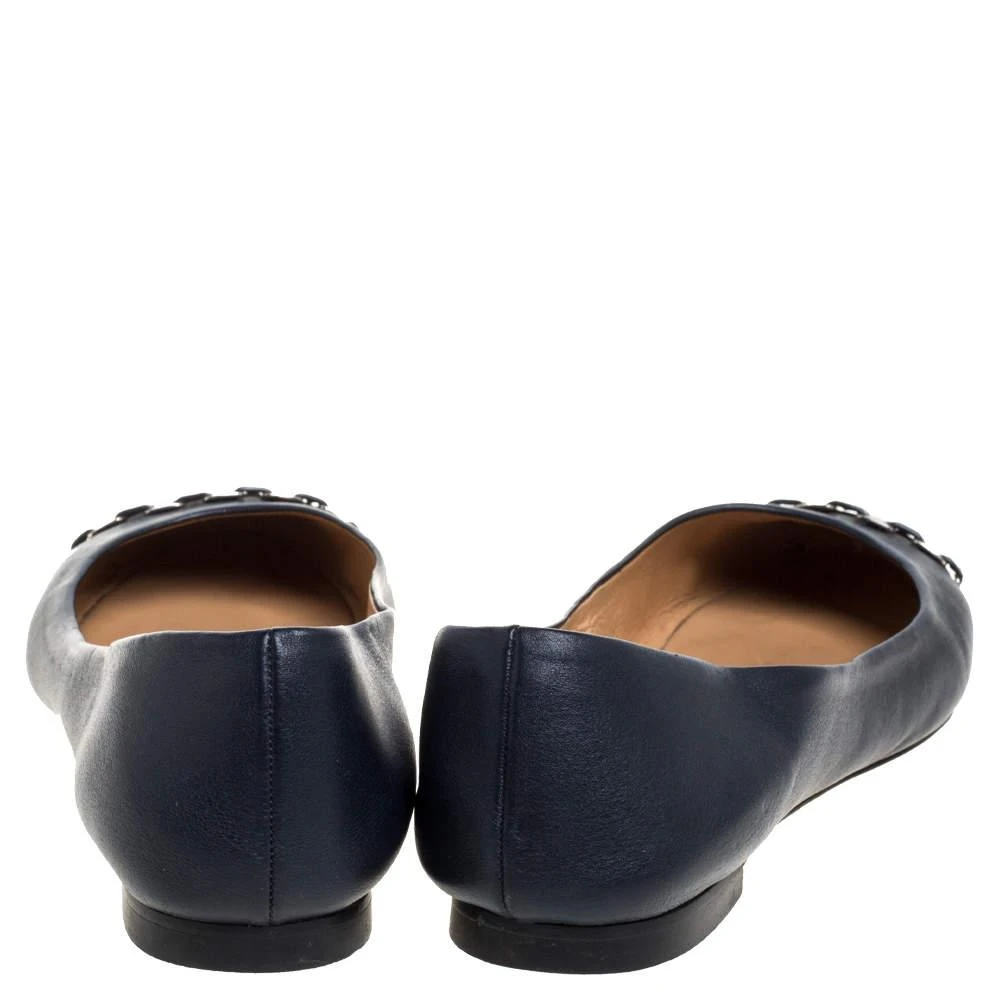 商品[二手商品] Salvatore Ferragamo|Salvatore Ferragamo Navy Blue Leather Pim Chain Ballet Flats Size 38,价格¥2050,第5张图片详细描述