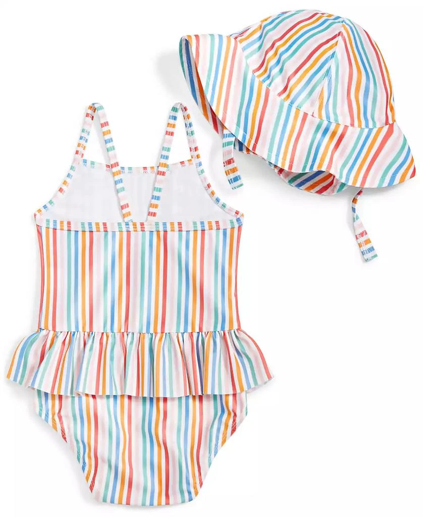 商品First Impressions|Baby Girls Striped One Piece Swimsuit and Hat, 2 Piece Set, UPF 50, Created for Macy's,价格¥72,第2张图片详细描述