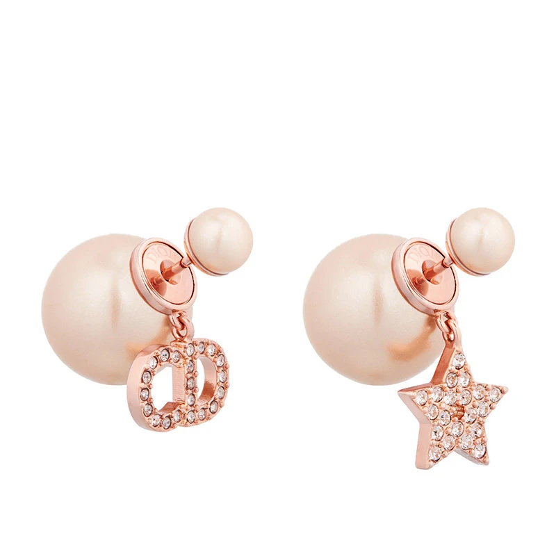 商品Dior|【预售3-7天】迪奥 22新款DIOR TRIBALES系列 女士粉色饰CD字母徽标星星圆珠镶嵌珍珠透明晶体不对称耳环耳钉E1038TRICY_D12P,价格¥3697,第1张图片