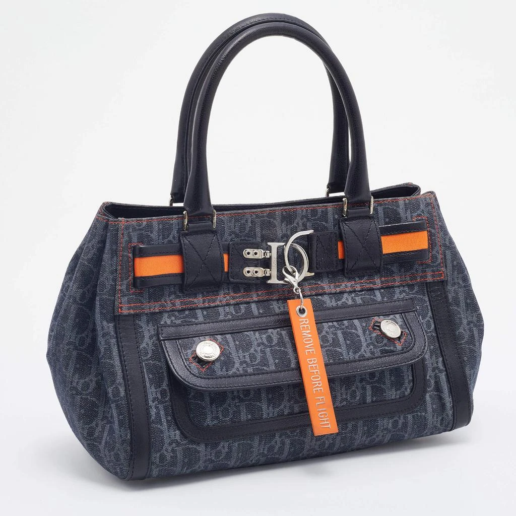 商品[二手商品] Dior|Dior Navy Blue Oblique Denim and Leather Flight Shopper Tote,价格¥5421,第3张图片详细描述