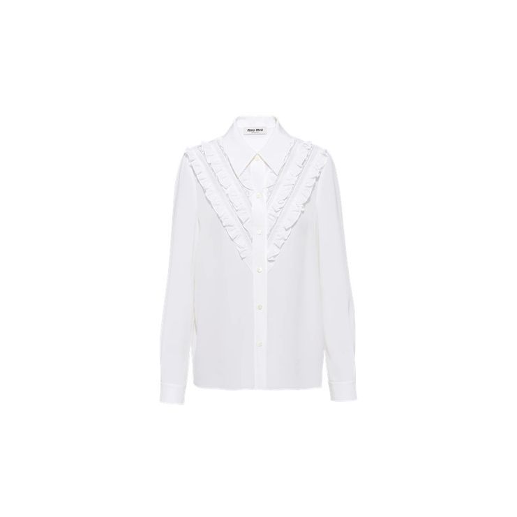MIU MIU 女士白色真丝蕾丝饰边长袖衬衫 MK1669-1K9D-F0009商品第1张图片规格展示