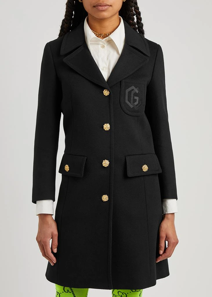 商品Gucci|Black logo-embroidered wool coat,价格¥24771,第2张图片详细描述