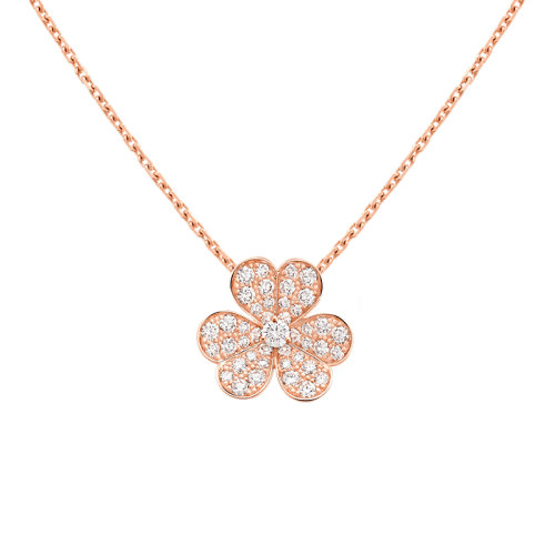  Van Cleef & Arpels/梵克雅宝 Frivole系列 小号款18K金玫瑰金镶嵌43颗钻石三叶草形状吊坠项链VCARP7RL00商品第1张图片规格展示