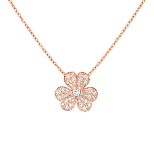 商品Van Cleef & Arpels| Van Cleef & Arpels/梵克雅宝 Frivole系列 小号款18K金玫瑰金镶嵌43颗钻石三叶草形状吊坠项链VCARP7RL00,价格¥79108,第1张图片