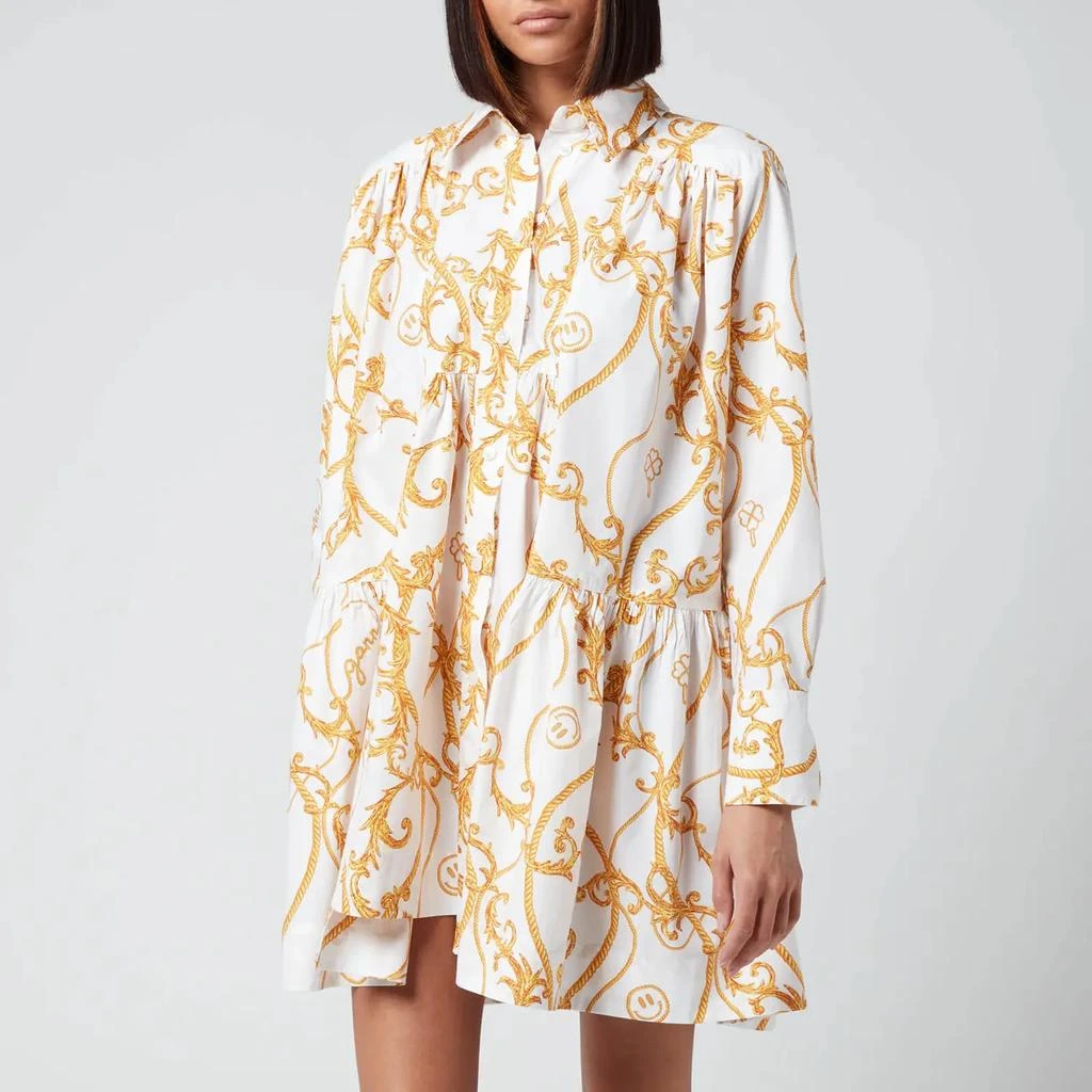 商品Ganni|Ganni Women's Printed Cotton Poplin Dress - Egret,价格¥1349,第1张图片