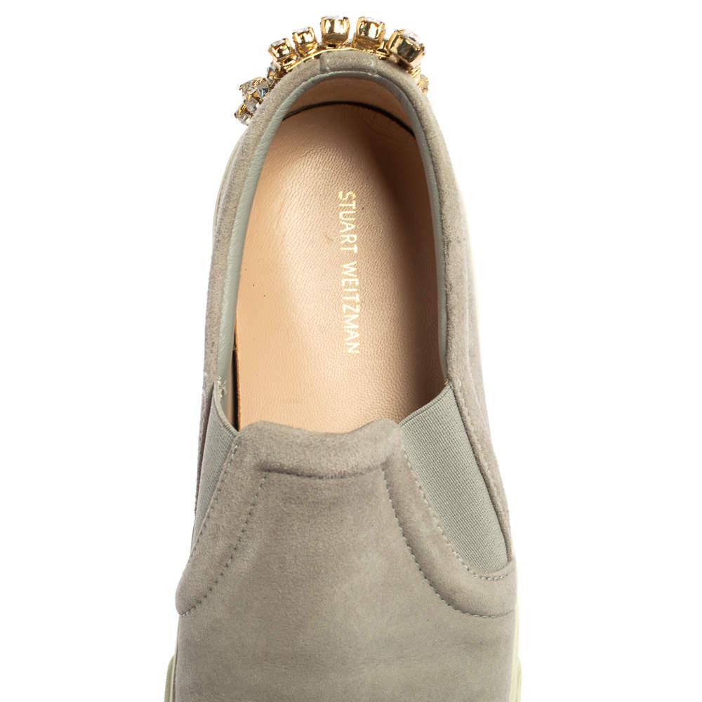 Stuart Weitzman Grey Suede Crystal Slip on Sneakers Size 38商品第7张图片规格展示