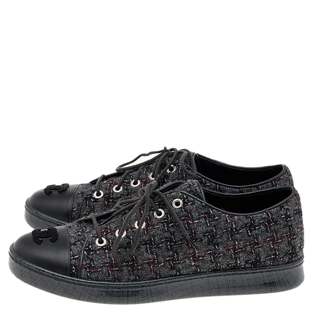 商品[二手商品] Chanel|Chanel Grey Tweed And Leather CC Cap Toe Low Top Sneakers Size 38,价格¥4219,第4张图片详细描述