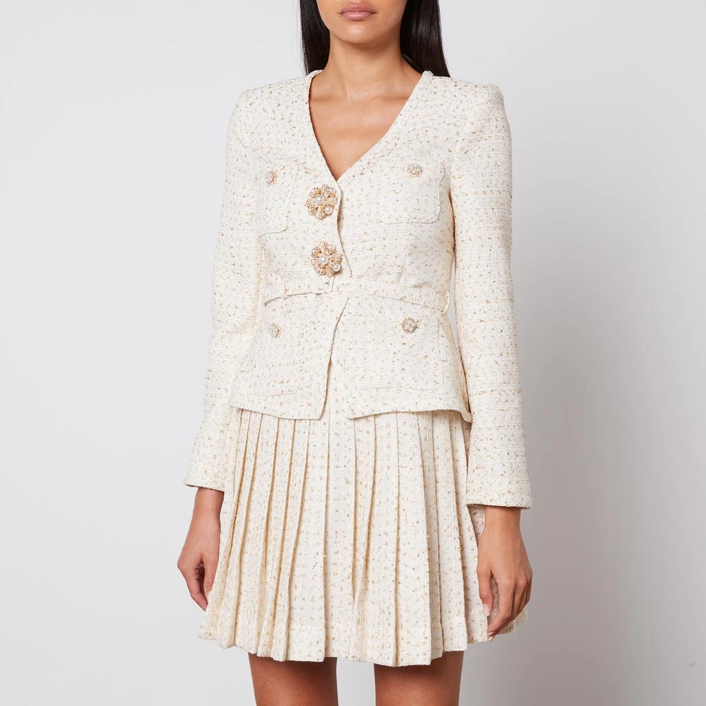 商品Self Portrait|Self-Portrait Cream Metallic Bouclé Mini Jacket Dress,价格¥3887,第1张图片