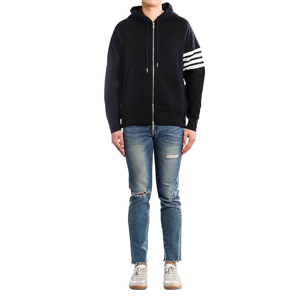THOM BROWNE 男士海军蓝色臂章拉链连帽衫 MJT204A-06452-415 商品