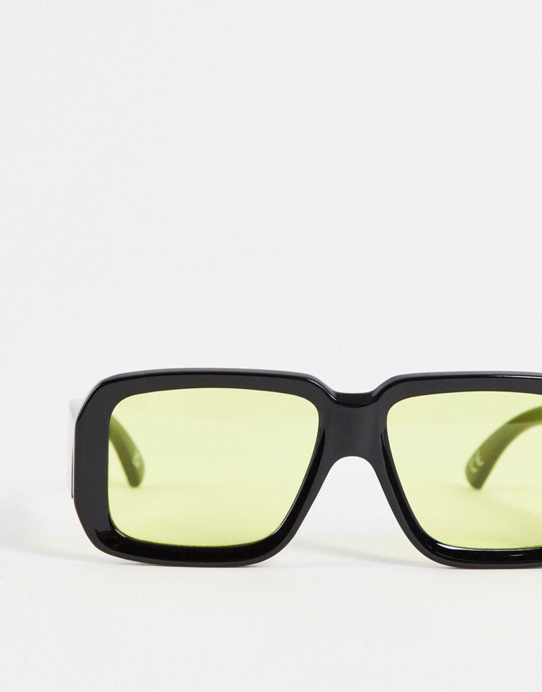 ASOS DESIGN oversized square sunglasses in black with amber lens商品第4张图片规格展示