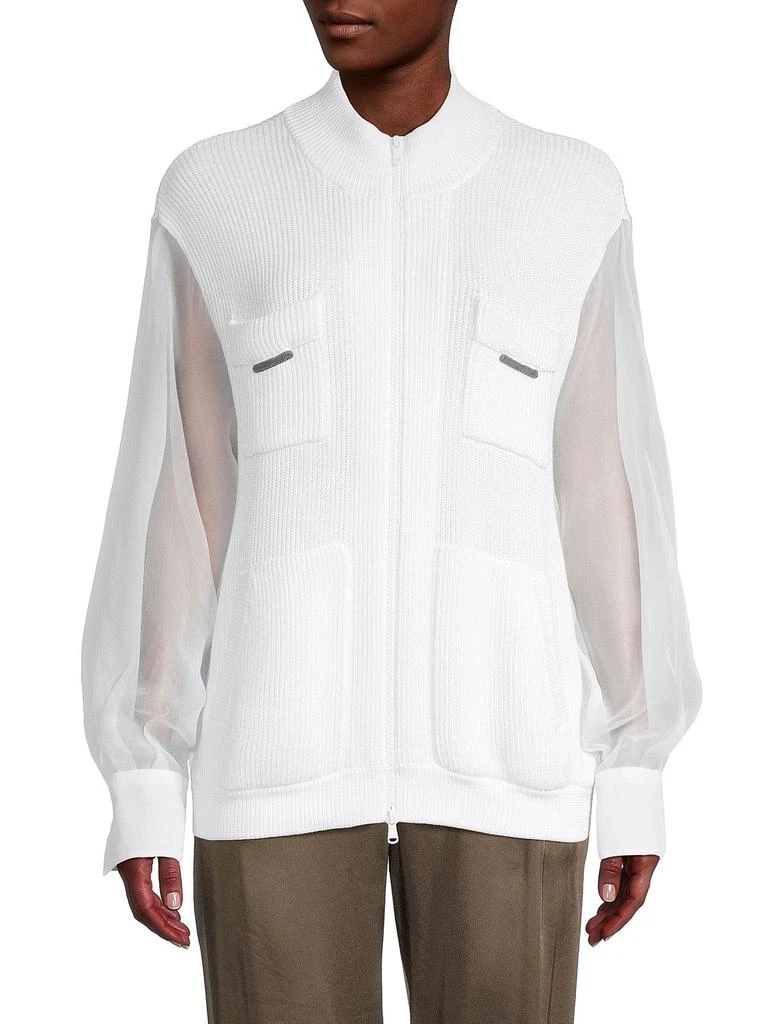 商品Brunello Cucinelli|​Mesh Sleeve Ribbed Knit Jacket,价格¥5229,第1张图片
