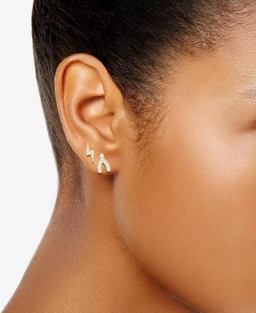 商品Essentials|High Polished and Cubic Zirconia Multi Motif Mix Match 4 Stud Earring Set, Gold Plate,价格¥132,第3张图片详细描述