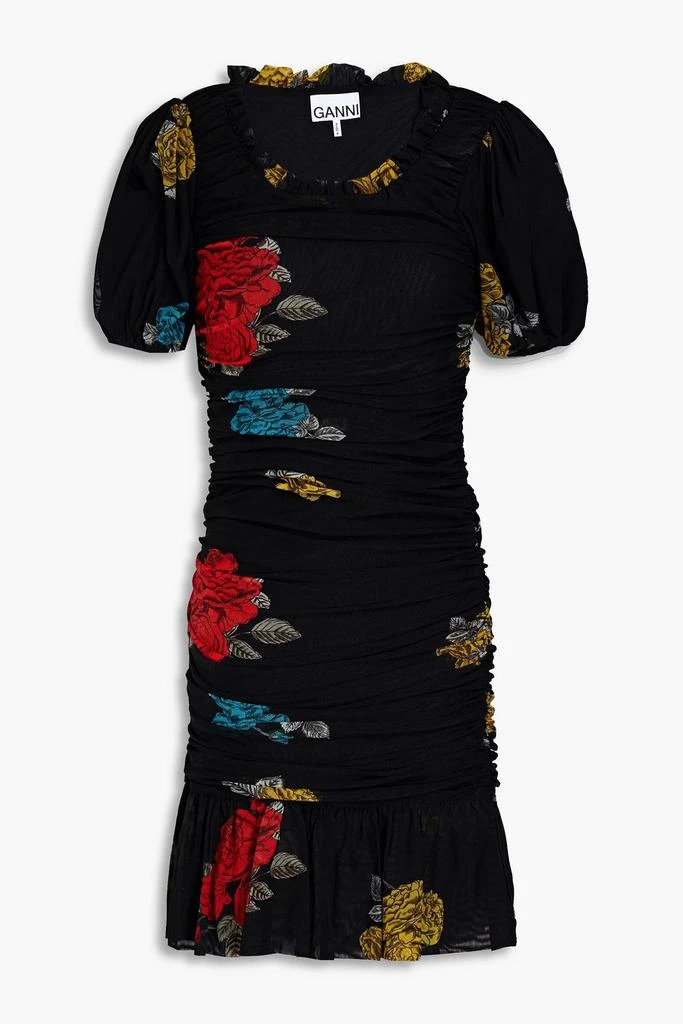 商品Ganni|Ruched floral-print stretch-mesh mini dress,价格¥963,第3张图片详细描述