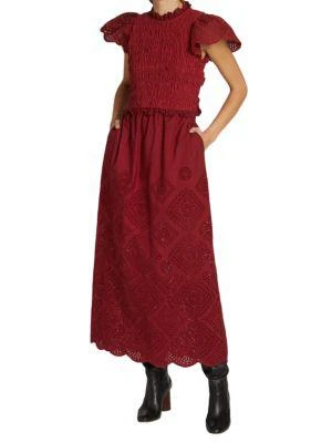 商品Sea|Vienne Eyelet Smocked Midi Dress,价格¥1091,第1张图片