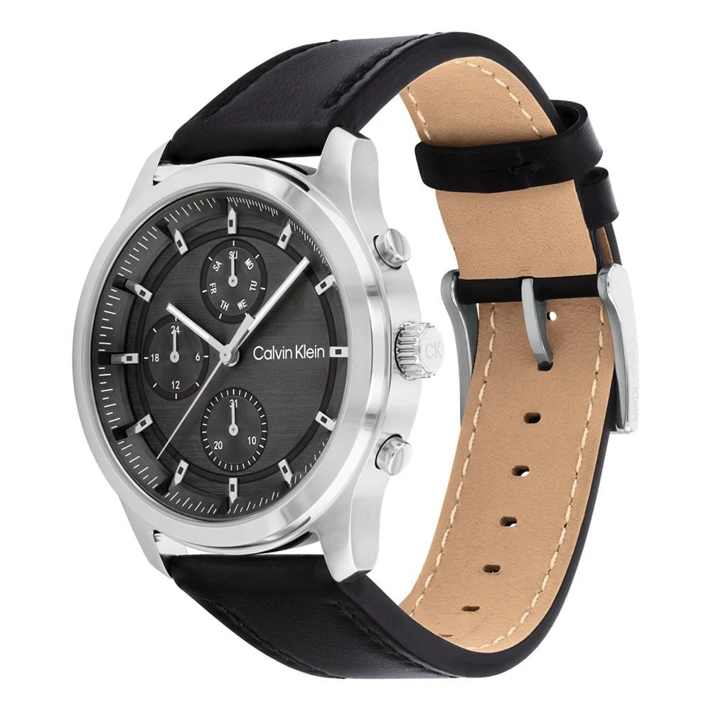 商品Calvin Klein|Men's Black Leather Strap Watch 44mm,价格¥891,第2张图片详细描述