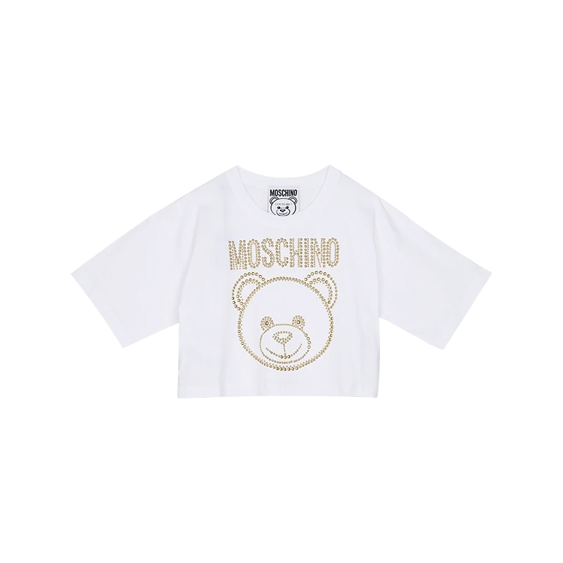 商品[国内直发] Moschino|（特价清仓）MOSCHINO/莫斯奇诺 21早秋 女士Teddy Studs弹力针织棉T恤 白色07085540 A1001 ,价格¥1333,第1张图片