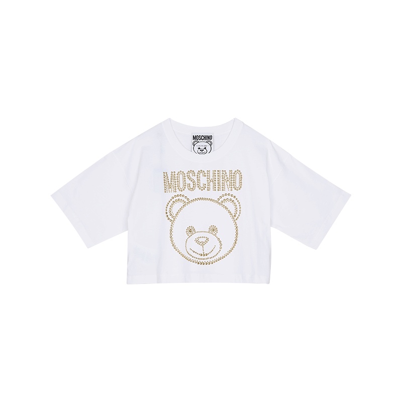 商品[国内直发] Moschino|MOSCHINO/莫斯奇诺 21早秋 女士Teddy Studs弹力针织棉T恤 白色07085540 A1001 （清仓特价）,价格¥1383,第1张图片