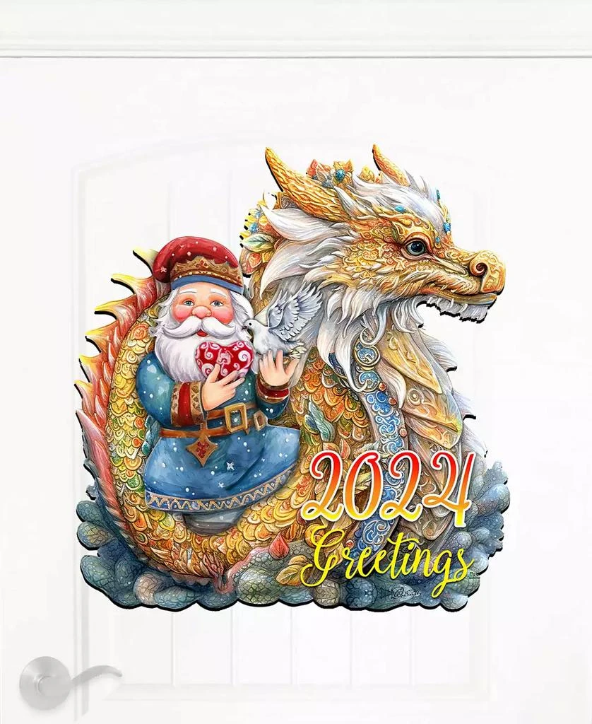 Santa with Dragon Christmas Wooden Door Decor Wall Decor G. DeBrekht 商品