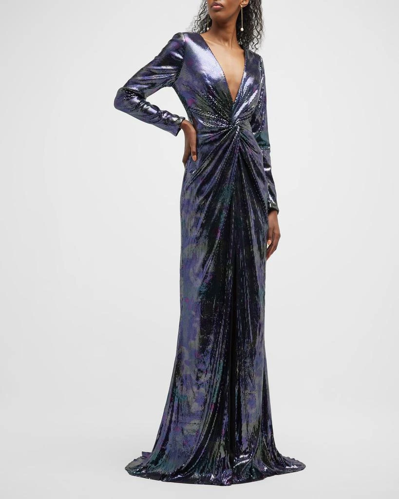 商品Rene Ruiz Collection|Twist-Front Deep V-Neck Sequin Gown,价格¥3865,第4张图片详细描述