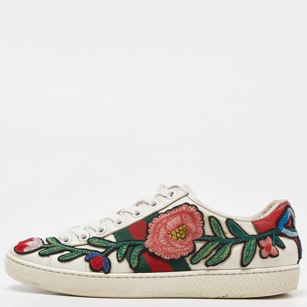商品[二手商品] Gucci|Gucci White Leather Floral Embroidered Ace Sneakers Size 35,价格¥1671,第1张图片
