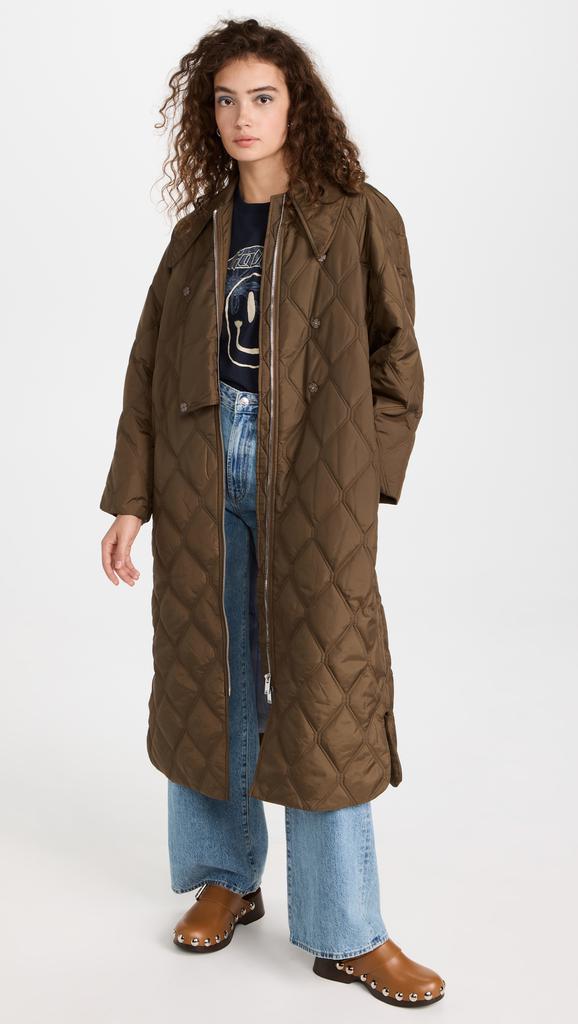 GANNI 厚织尼龙布料绗缝大衣商品第2张图片规格展示