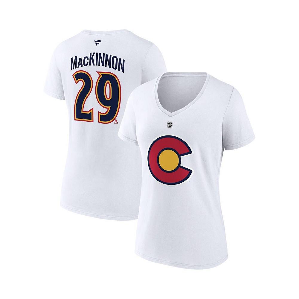 商品Fanatics|Women's Branded Nathan MacKinnon White Colorado Avalanche Special Edition 2.0 Name and Number V-Neck T-shirt,价格¥252,第1张图片
