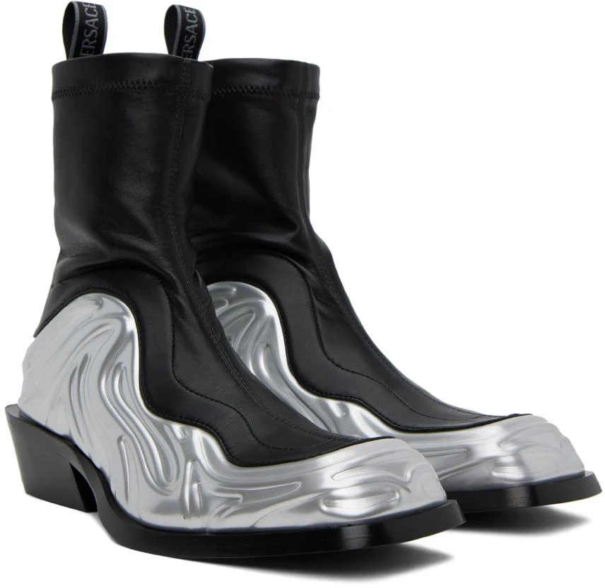 商品Versace|Black & Silver Solare Boots,价格¥11721,第4张图片详细描述