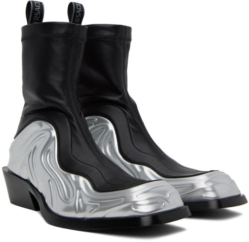 商品Versace|Black & Silver Solare Boots,价格¥7215,第4张图片详细描述