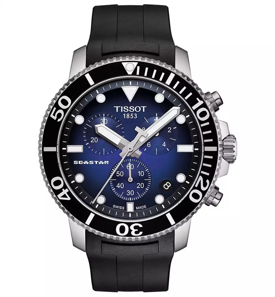 商品Tissot|Men's Swiss Chronograph Seastar 1000 Black Rubber Strap Diver Watch 45.5mm,价格¥4224,第1张图片