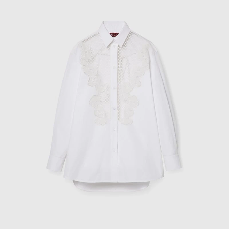 商品Gucci|【预售3-7天】Gucci古驰女士白色的刺绣棉质府绸衬衫,价格¥16087,第1张图片