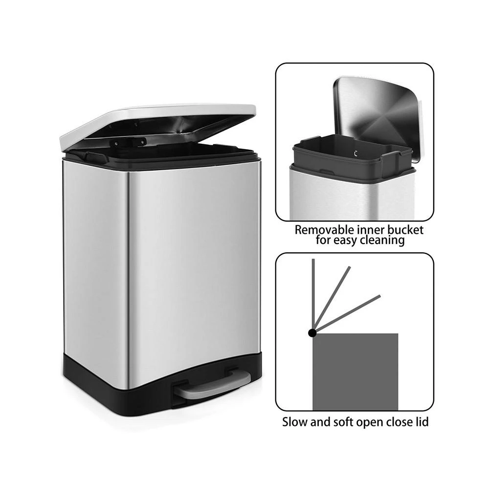 商品Mega Casa|1.6 Gal./6 Liter Stainless Steel Rectangular Step-on Trash Can for Bathroom and Office,价格¥150,第2张图片详细描述