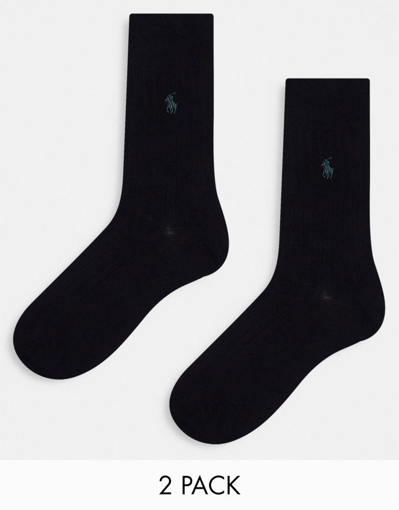 Polo Ralph Lauren 2 pack egyptian cotton rib socks in black商品第1张图片规格展示