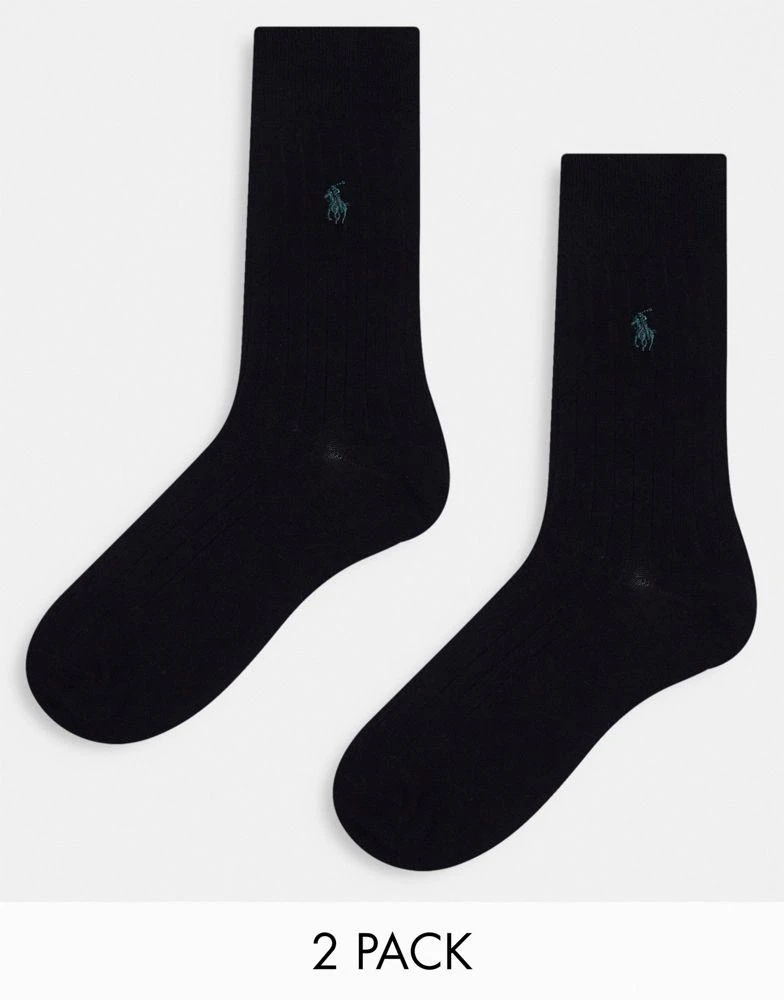 商品Ralph Lauren|Polo Ralph Lauren 2 pack egyptian cotton rib socks in black,价格¥235,第1张图片