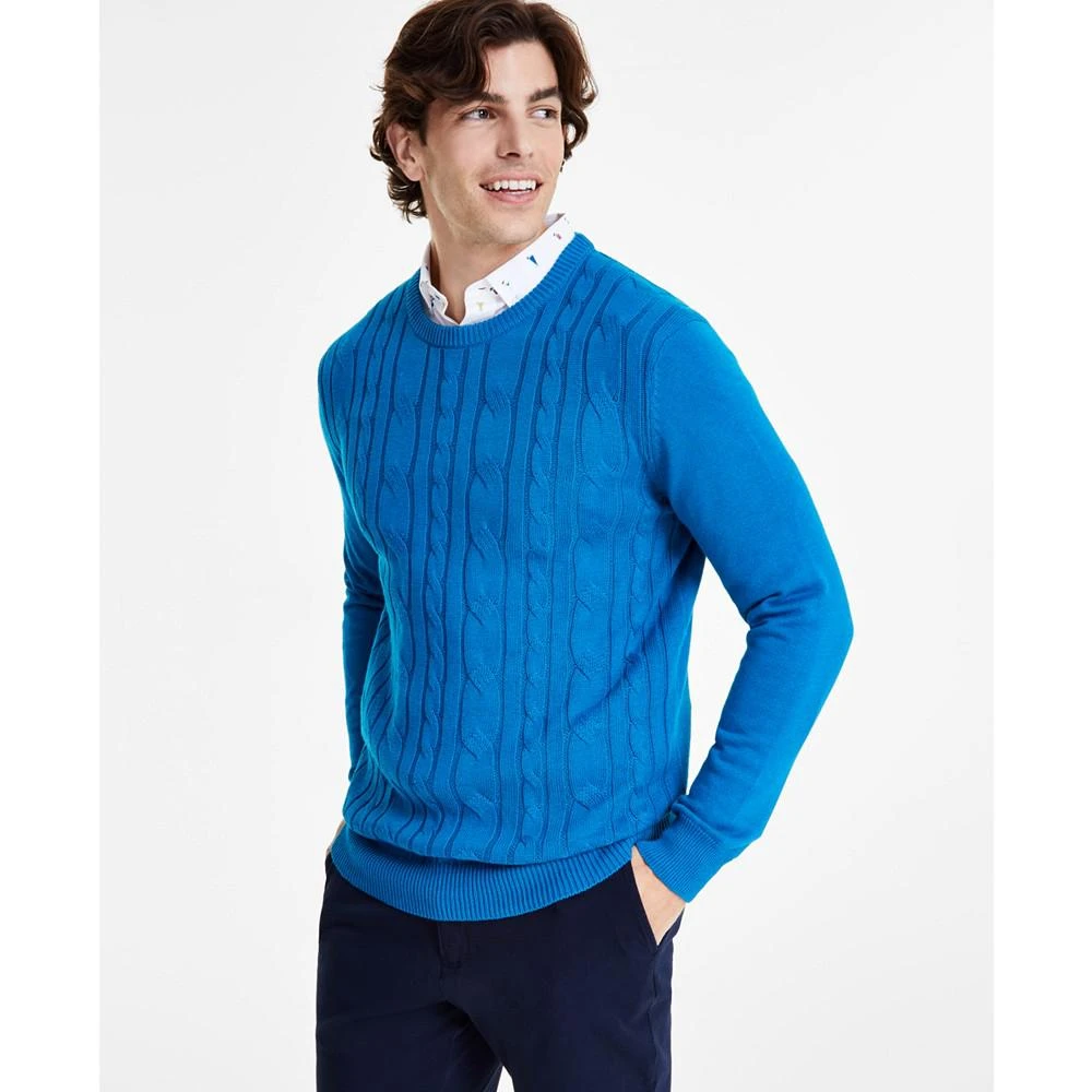 商品Club Room|Men's Elevated Mixed Cable Long Sleeve Crewneck Sweater, Created for Macy's,价格¥142,第3张图片详细描述