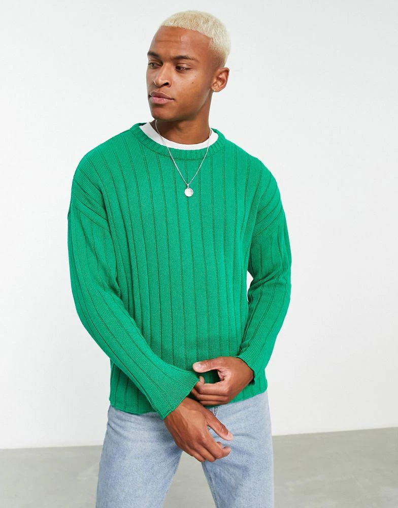 商品ASOS|ASOS DESIGN oversized wide ribbed jumper in bright green,价格¥170,第1张图片