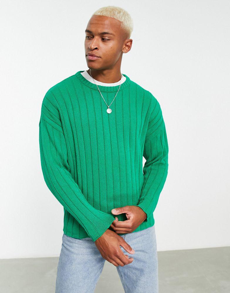 商品ASOS|ASOS DESIGN oversized wide ribbed jumper in bright green,价格¥262,第1张图片