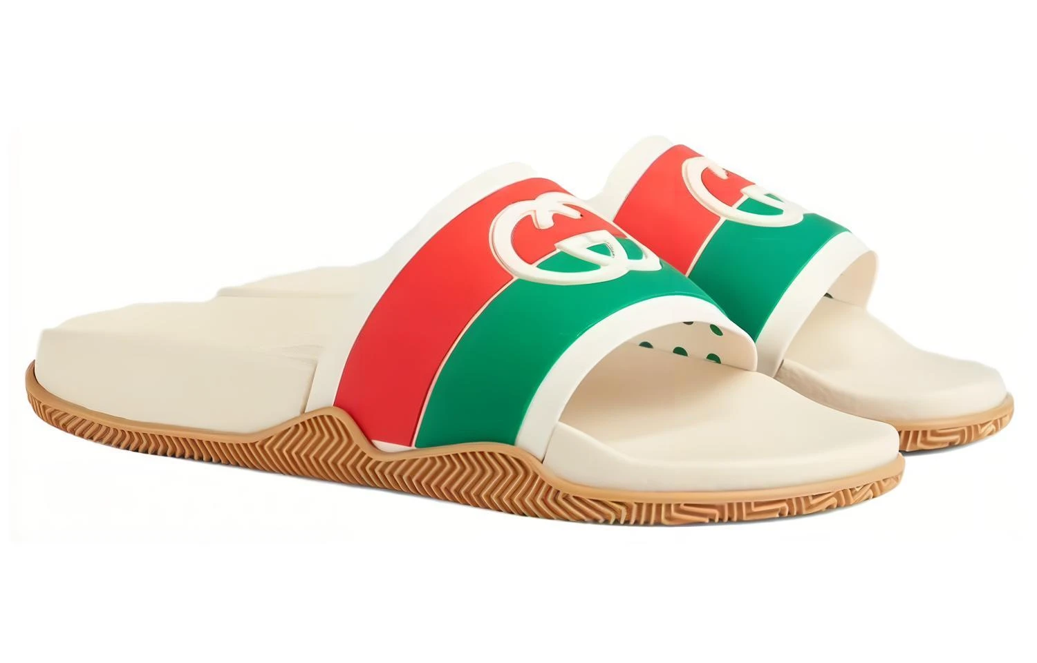 商品[国内直发] Gucci|古驰 双G时尚凉拖一字拖鞋 男款 白橙绿,价格¥2646,第4张图片详细描述